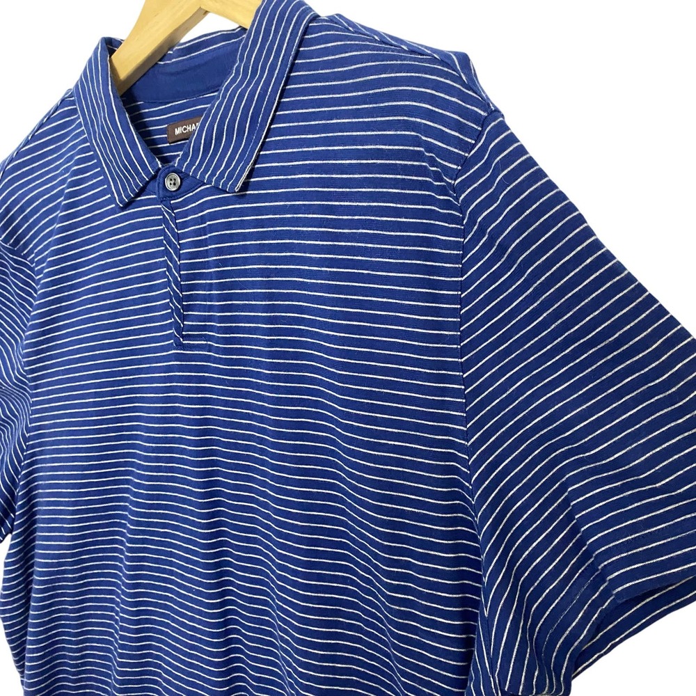 Michael Kors Polo Shirt Mens Striped Casual Blue XL - Picture 4 of 4